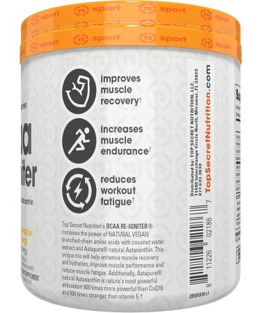 Top Secret Nutrition Vegan BCAA Re-Igniter - Amino Acid & Electrolyte Supplement with Astaxanthin Coconut Water - Pineapple Mango 30 Servings - Buy Online on GoSupps.com