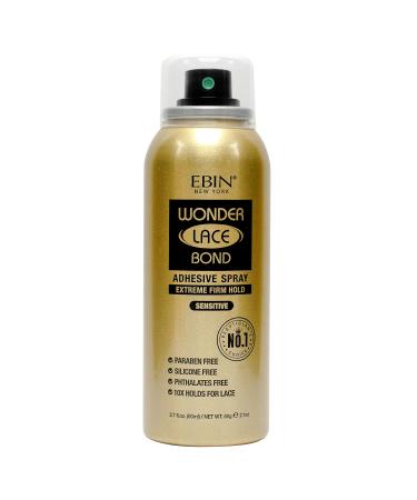 EBIN NEW YORK Wonder Lace Bond Adhesive Spray - Sensitive (Extreme Firm Hold) 2.7 fl. oz./ 80ml | Fast Drying No Residue No Build up Powerful Hold All-Day Hold Daily Wig Application Sensitive 2.7 fl oz / 80ml