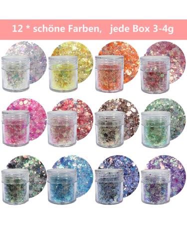 Shop Lynlon 12 Colors Glitter Face & Body Sequins - Festival Makeup Hair Nail DIY Epoxy Resin & Halloween Sparkle - Buy Online on GoSupps.com