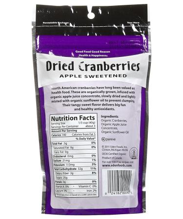 Eden Foods Organic Dried Cranberries 4 oz - Healthy Snack & Superfood - Buy Online on GoSupps.com