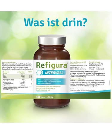 Refigura Interval Capsules - Optimize Intermittent Fasting with Glucomannan Zinc & Green Tea - Vegan Dietary Supplement - 160 Glass Capsules + Free E-Book - Buy Online on GoSupps.com