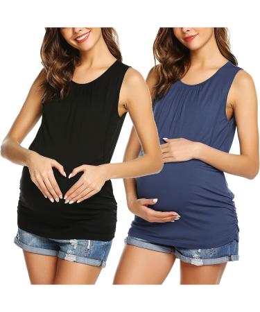 UNibelle Maternity Nursing Top - Double Layer Sleeveless Tank Tee | S-XXL | Black & Navy Blue | Pregnancy Shirt - Buy Online on GoSupps.com