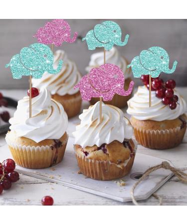 Elephant Gender Reveal Cupcake Toppers Elephant Baby Shower Cupcake Toppers Small Elephant Themed Dessert Picks Baby Girl Birthday Party Decoration - Pink & Blue Glitter - Buy Online on GoSupps.com