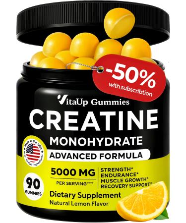 Creatine Monohydrate Gummies for Men & Women - USA Made Monohydrate Creatine for Men 5000mg Per Serving - Supports Energy Levels Training Endurance & Muscle Performance - 90 Gummies 90 Count (Pack of 1)