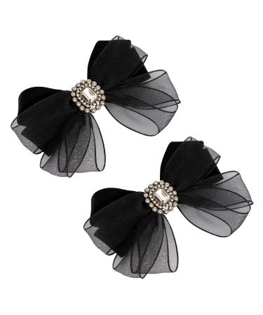 CCelia's 2Pcs 4 Hair Bows Clips Big Large Mesh Yarn Bows Ins Hair Barrettes Hair Accessories for Teens Girls Women (Black)