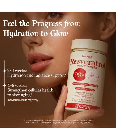 NEUNEST Resveratrol Supplement 98% High Purity Trans-Resveratrol Complex with Collagen Peptides & Hyaluronic Acid Quercetin Antioxidant Support for Skin & Beauty Immune Health Gluten-Free 60 Capsules - Buy Online on GoSupps.com