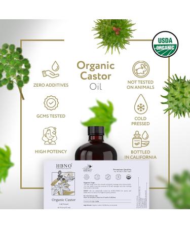 HBNO Organic Castor Oil - 16 oz (475ml) Value Size - Ideal for Shampoos Conditioners Mouth Washes Face wash Lotions and Skin care products (Glass Bottle) - Buy Online on GoSupps.com