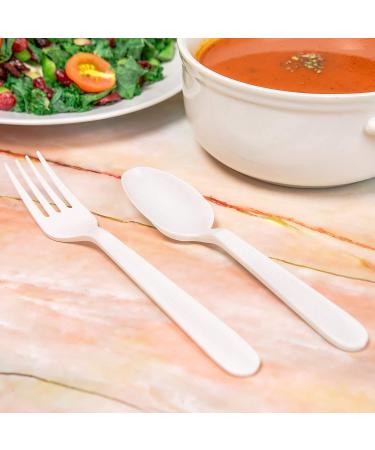MAUI Plastic Cutlery Combo Set - 100 Forks and 100 Spoons - Heavy Duty Disposable Utensils for Gathering and Parties - Super Heavyweight, Ideal for Soup and Dining - Buy Online on GoSupps.com