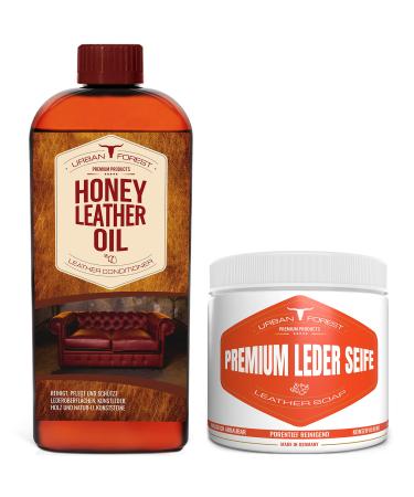 Leather soap leather care for leather cleaning of leather products as a saddle soap and upholstered cleaner and as a car cleaner for car cleaning Urban Forest (Sparset Leder soap + leather oil)