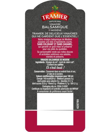Tramier Balsamic Vinegar of Modena IGP (50 cl) bottle of balsamic vinegar with sweet and tangy notes vinegar without colouring or caramel - Buy Online on GoSupps.com