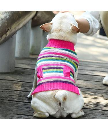 Skxeo Christmas Dog Sweater Costume - Warm Knitted Winter Outfit for Puppies & Cats - XL Pink Striped Pet Clothing for New Year - Buy Online on GoSupps.com