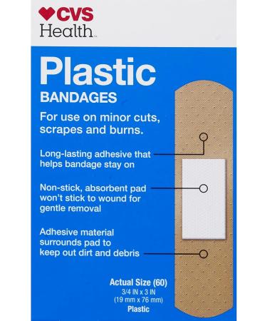 Buy CVS Health Plastic Bandages 3/4x3 in. - 60CT | Durable Flexible & Ideal for All Skin Types - Fast International Shipping - Buy Online on GoSupps.com