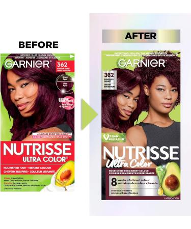 Garnier Nutrisse Ultra Color Permanent Hair Dye Vibrant Long-Lasting Colour Vegan Formula Nourished Hair Protects Hair Against Dryness 362 Burgundy Garnet 1 Application Packaging May Vary RED SHADES 362 Burgundy Garnet - Buy Online on GoSupps.com