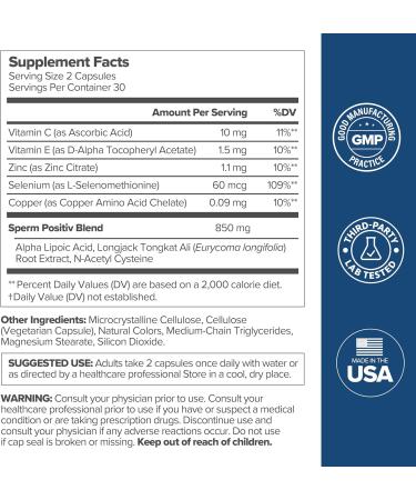 O Positiv Preggo Sperm Health Capsules for Men - OBGYN-Formulated for Improved Sperm Count & Motility with Tongkat Ali, NAC, Alpha Lipoic Acid Male Reproductive Health, 60 Count (Pack of 1) - Buy Online on GoSupps.com