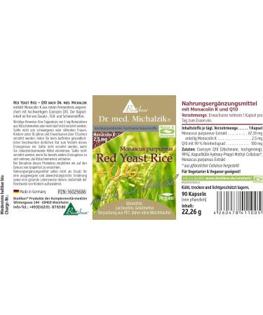 Red Yeast Rice with Coenzyme Q10 - Dr. med. Michalzik | Fermented Red Rice Extract 67.39 mg | Additive-Free Health Supplement | Biotikon International Shipping - Buy Online on GoSupps.com