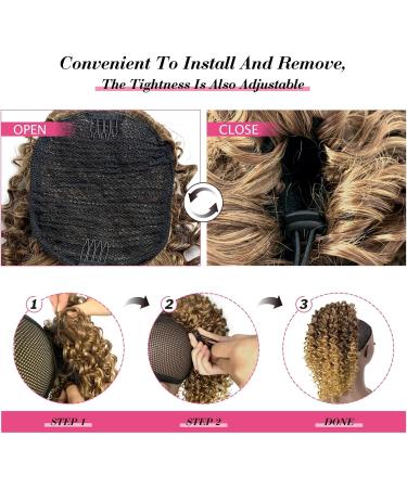 Deep Curly Drawstring Ponytail Extension for Black Women Afro Kinky Curly Pony Tail Hair Piece Synthetic Hair Extensions With 2 Clips 14 Inches (T33/27) 14 inches T33/27# - Buy Online on GoSupps.com