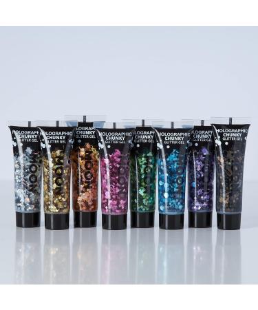 Holographic Chunky Black Glitter Gel by Moon Glitter - 12ml - for Face, Body, Hair, Nails - Cosmetic Festival Glitter Face Paint - Buy Online on GoSupps.com