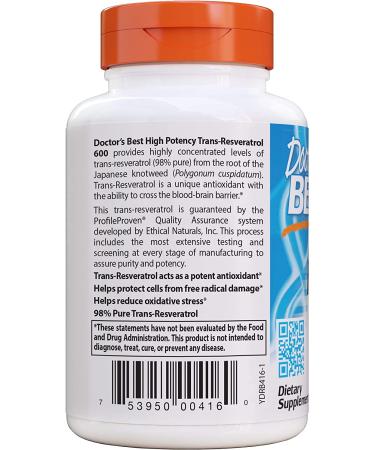 Doctor's Best High Potency Trans-Resveratrol 600mg - 60 Veggie Caps - Buy Online on GoSupps.com