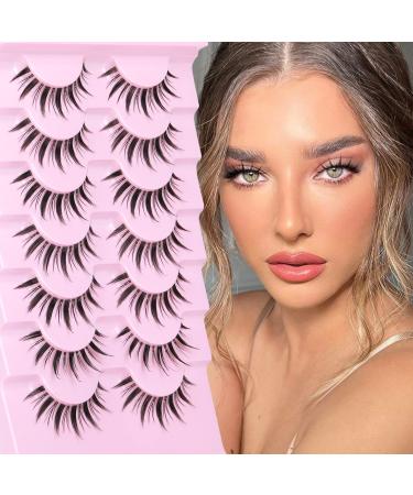 Spiky Manga Lashes 14MM Japanese Short Anime False Eyelashes Natural Korean Clear Band Cosplay Lashes Pack 7 Pairs by GODDVENUS C-manga