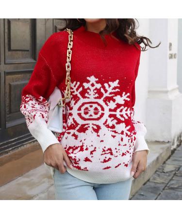 Shop Women's Oversized Reindeer Pattern Christmas Sweater - Cozy Round Neckline & Roll Collar - Ugly Christmas Sweater for Holiday Cheer - Buy Online on GoSupps.com