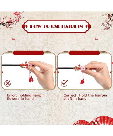 Chinese Wood Hair Sticks - 6 Piece Set with Vintage Pattern Tassels and Retro Flower Design | Handmade Wooden Hairpins for Women and Girls with Long Curly Hair | Classic Hair Accessories - Buy Online on GoSupps.com