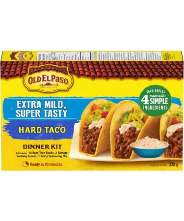 Old El Paso Extra Mild Super Tasty Hard Taco Dinner Kit Box Includes 10 Hard Taco Shells 2 Tomato Cooking Sauces and 1 Zesty Seasoning Mix Ready in 20 Minutes 330 Grams Package - Buy Online on GoSupps.com