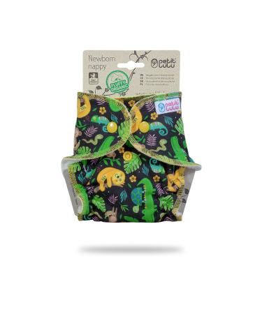 Petit Lulu Pants Nappy for Newborns (2-6 kg) Press Studs | Fluffy Organic | Bamboo Natural Reusable Cloth Nappies | No Polyester (Rainforest Night)