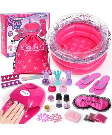 Kid Foot Spa & Nail Art Kit Girl Gift for 5 6 7 8-12 Years Kids Pamper Set Manicure Pedicure Set Nail Dryer Nail Polish Inflatable Foot Tub Eye Masks Spa Sleepover Party Birthday Gift for Girls