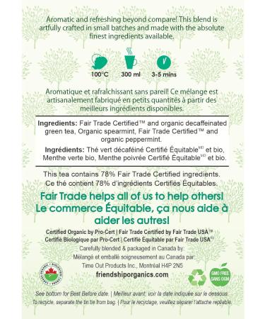 Friendship Organics Decaf Green Mint Tea Bags Organic and Fair Trade 44 Count 44 Count (Pack of 1) - Buy Online on GoSupps.com