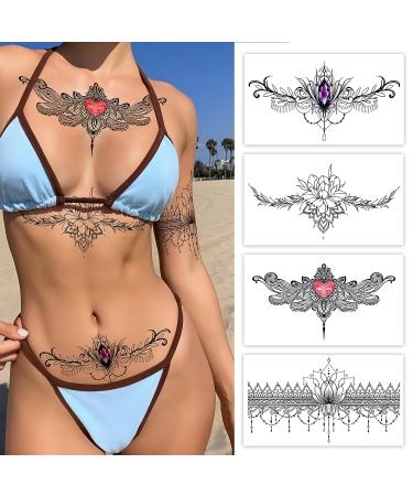 Roarhowl Lace Tattoos Set 2 - Large Sexy Temporary Tattoos for Women - Body Art Fake Tattoos for Belly, Back, Waist, and Thigh - Buy Online on GoSupps.com