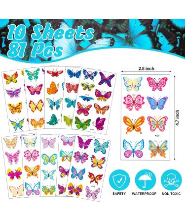 81 Colorful Butterfly Temporary Tattoos for Kids and Girls - Waterproof Party Decorations (10 Sheets) - Buy Online on GoSupps.com