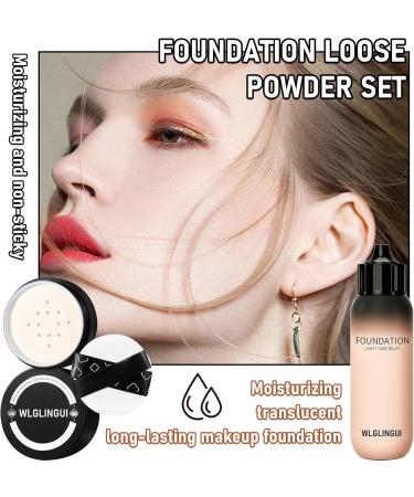 Full Coverage Liquid Foundation Makeup Set Oil Control Concealer Long Lasting Waterproof Loose Setting Face Powder Moisturizing BB Cream Set with Soft Makeup Sponge and Foundation Makeup Brush(4PCS) Multicolor - Buy Online on GoSupps.com