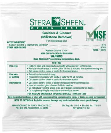 Stera-Sheen Green Label Sanitizer Packets Box of 100 x 2 Ounce Portion Sachets by Purdy Products SSG1002