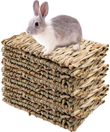 12 Pack Woven Grass Mat Rabbit Natural Straw Woven Bed Mat Woven Hay Rabbit Bedding Cage Liner Chewable Beds Resting Mats Toys for Guinea Bunny Hamster 11x8 Inch - Buy Online on GoSupps.com