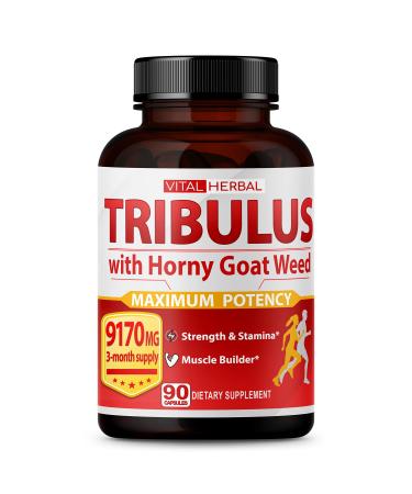 7 in 1 Ultra Tribulus Terrestris with Horny Goat Weed Capsules 9170 mg - Maximum Strength with Ashwagandha Tribulus Maca Root Enhance Energy Stamina for Men Women 1 Bottle (90 Count (Pack of 1))