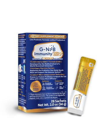 G-NiiB Immunity Elite (SIM01 Synbiotic Formula) - Potent Live probiotics and Added prebiotics to Support Immunity Regularity Sleep Mood and Skin - 5X More Effective in Reaching The Gut Alive