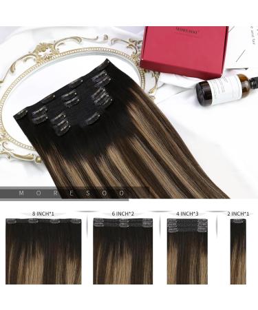 Moresoo Hair Extreme Clip-In Extensions | Remy Real Hair | Balayage #1B/4/14 | 120g Thick 50cm | Black to Brown with Blonde Highlights - Buy Online on GoSupps.com