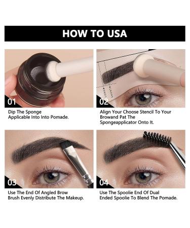 Eyebrow Stamp Stencil Kit with 10 Stencils, Brow Pomade, Double-Ended Brush - Light Brown 03 Set - Buy Online on GoSupps.com