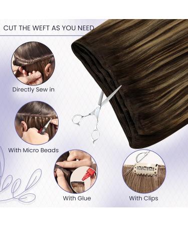  LAAVOO Real Hair Extensions - 100g Balayage Ombre Weft Tresses for Sewing - Dark Brown Caramel Blonde #4/27/4 50cm  - Buy Online on GoSupps.com