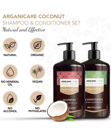 Arganicare Natural Coconut Shampoo & Conditioner Set - Deep Conditioner for Dry Frizzy Hair with Organic Argan Oil & Shea Moisture | 27 Fl Oz - Buy Online on GoSupps.com