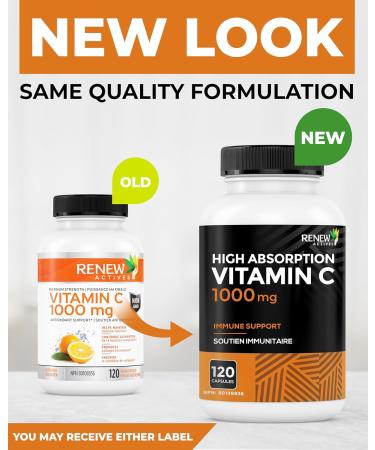 RENEW ACTIVES Maximum Strength Vitamin C 1000MG per Serving Antioxidant & Immune Booster for Overall Health, Bones, Teeth & Gums Non-GMO, Sugar-Free, 4-Month Supply Made in Canada 120 Capsules - Buy Online on GoSupps.com