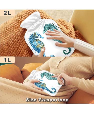 NAANLE Watercolor Heat Bottle with Seahorse Design - 2L Hot Water Bottle for Pain Relief & Warmth - Ideal for Bed Hands & Feet - International Shipping Available - Buy Online on GoSupps.com