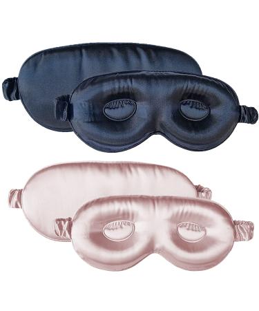 MATASSE Silk Your Life Silk Eye Mask - 3D Contoured Eye Mask for Sleeping Eye Cover Sleep Mask w/Silk Strap for Women Men No Wrinkles (Black & Pink)