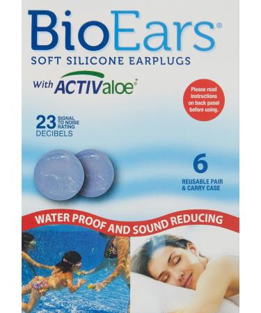 BioEars 41304 Soft Silicone Earplugs with ACTIValoe. Premium silicone. Protection from Water and Noise (6 pairs) Blue 6 Count (Pack of 1)