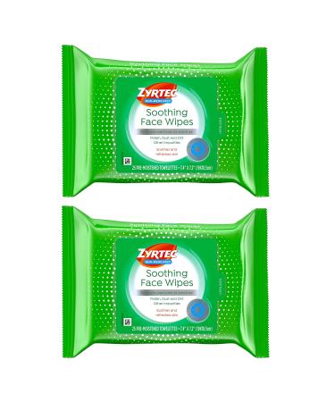 Zyrtec Soothing Face Wipes, Refreshing Non-Medicated Facial Towelettes with Micellar Water to Remove Particles as Small as Dust, Pollen & Dirt, Alcohol- & Oil-Free, 2 x 25 ct