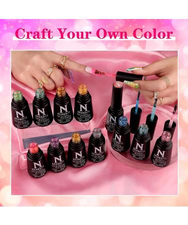 Noirwhite Glitter Gel Nail Polish Set - 12 Piece Chunky Sparkle Kit for UV LED Manicures - Gold Silver Blue Pink Transparent Jelly Colors - Soak Off Nail Lacquer Art Gift - Buy Online on GoSupps.com
