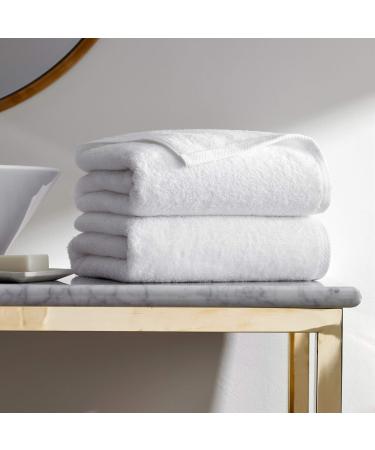 H by Frette Simple Border Bath Sheet Set of 2 - Luxury All-White Bath Linens / Includes 2 Bath Sheets (35" x 66") / 100% Cotton