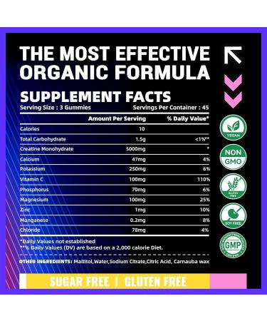 Creatine Monohydrate Gummies (5g) Pre-Workout Energy & Muscle Growth Support for Men & Women | Grape Mango Electrolyte Gummies (135 Count) Grape & Mango - Buy Online on GoSupps.com
