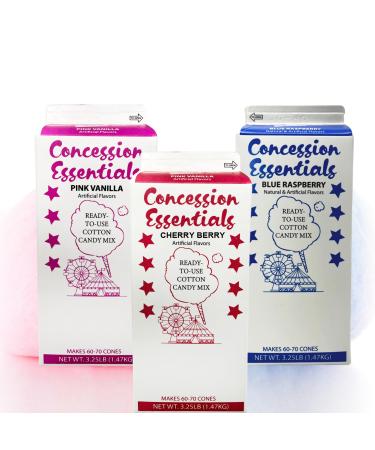 Cotton Candy Floss Sugar Concession Essentials. Blue Raspberry Cherry Pink Vanilla - 3.25 lbs Per Carton. Total 9.75lbs 1 Count (Pack of 3)