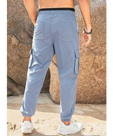 Elegancity Men's Cargo Trousers - Regular Fit Drawstring Sweatpants with Pockets (A-sky Blue, 38-46) - Buy Online on GoSupps.com